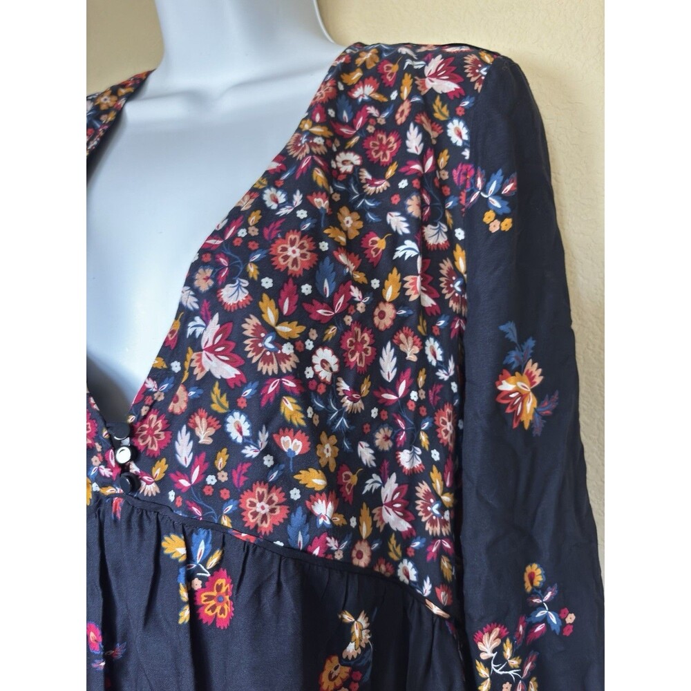 Sézane Floral Boho Tiered Long Sleeve Dress Size 42(FR)/US 10-12 Navy & Burgundy - Picture 5 of 7
